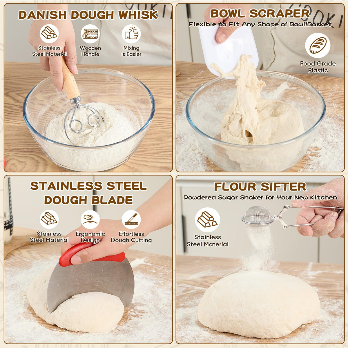 Knedwrmy linen liner protects dough from sticking during proofing.