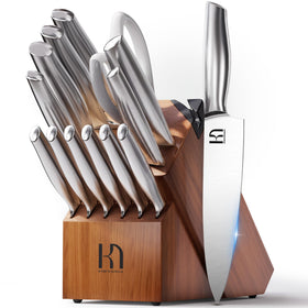 KnifeSaga 14-piece set with acacia block for easy daily slicing