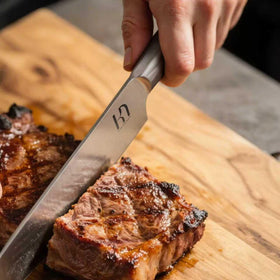 KnifeSaga six 4.5in steak knives designed for clean boards and tender slices.