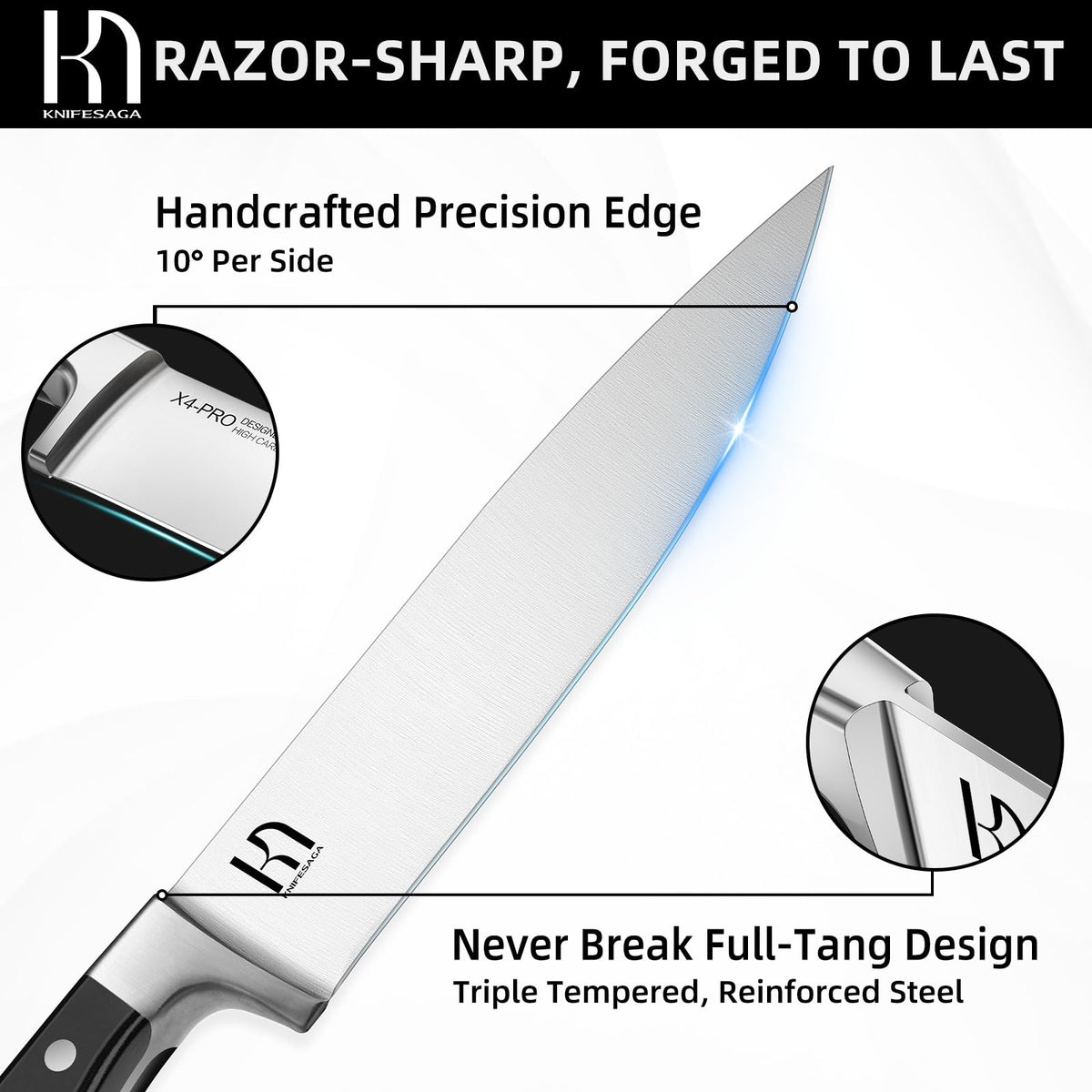 KnifeSaga 8-inch chef knife provides precise, smooth slicing