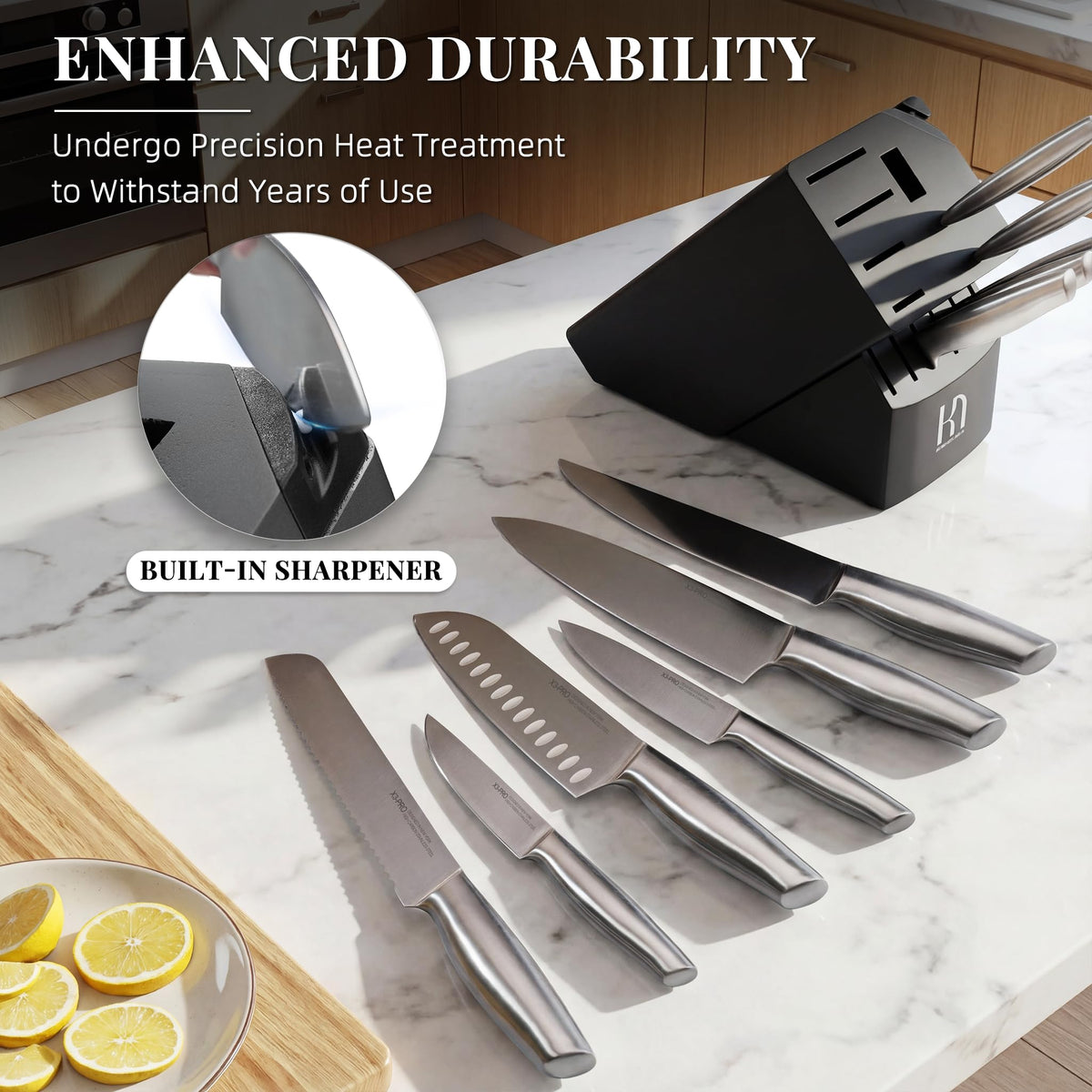KnifeSaga 8in slicing knife captures precise, clean cuts for meats and vegetables.