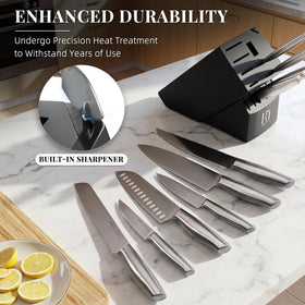 KnifeSaga 8in slicing knife captures precise, clean cuts for meats and vegetables.