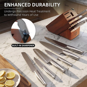 KnifeSaga acacia wood block provides elegant organization and stability