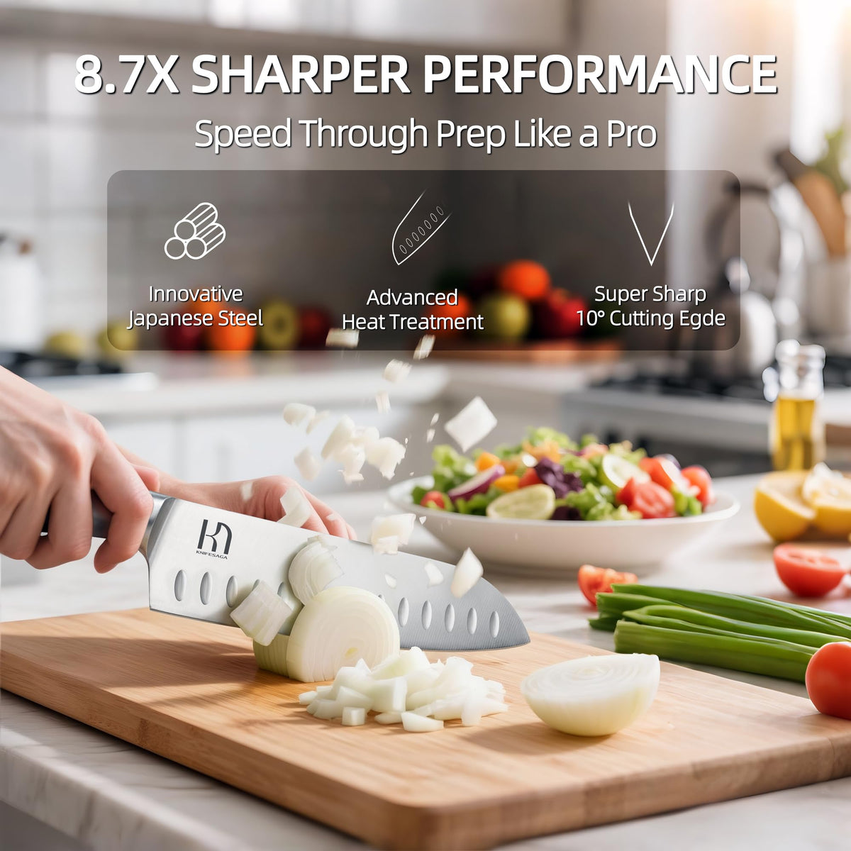 KnifeSaga built-in sharpener maintains razor-sharp blades between uses