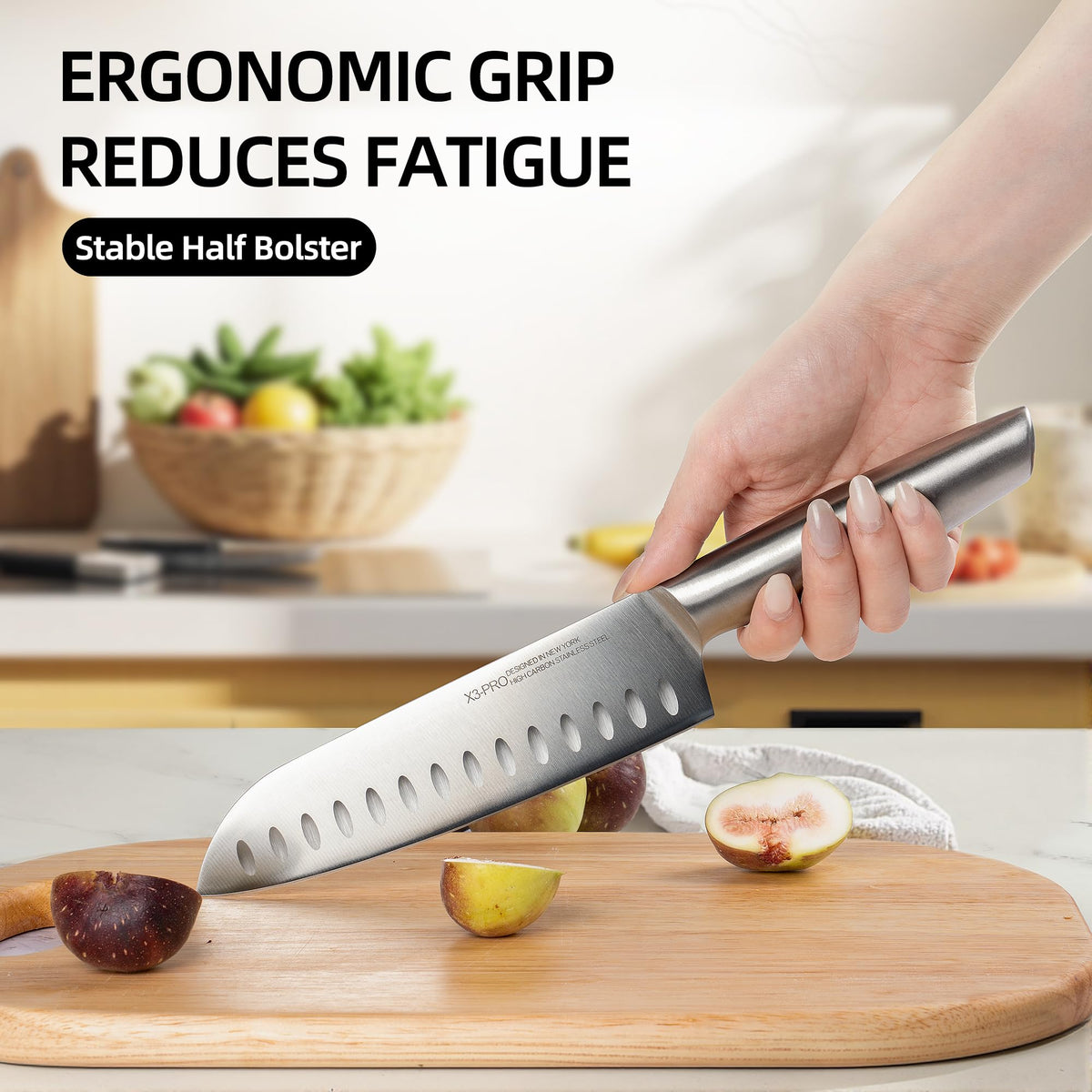KnifeSaga ergonomic handle design supports comfortable grip during long prep sessions.