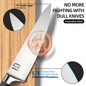 KnifeSaga ergonomic full-tang handle offers comfortable control during long prep sessions