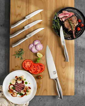 KnifeSaga knife block with built in sharpener keeps blades ready