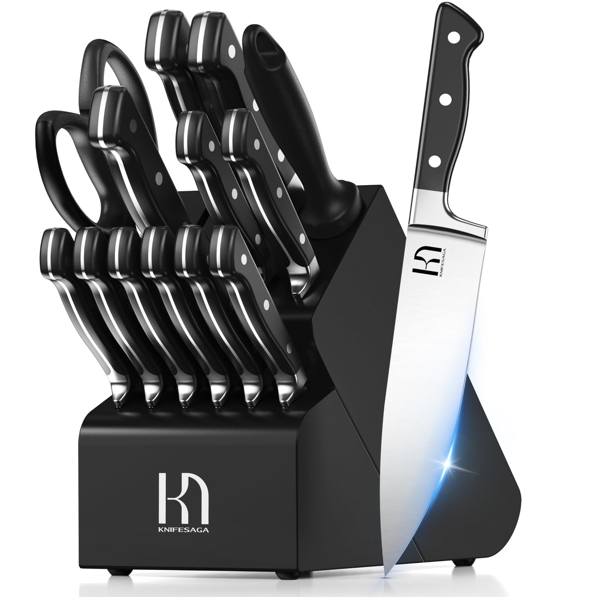 KnifeSaga knife-set block with sharpener keeps blades organized for quick prep