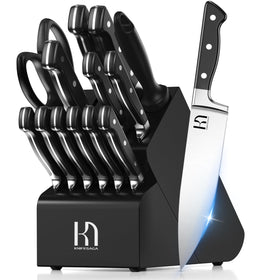 KnifeSaga knife-set block with sharpener keeps blades organized for quick prep