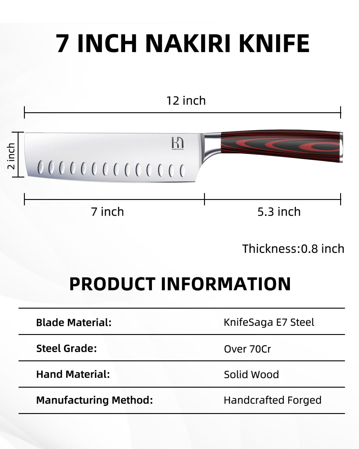 KnifeSaga Nakiri lifetime warranty badge visible in packaging scene.