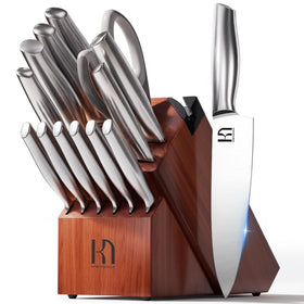 KnifeSaga premium 14-piece knife set in a wood block for precise kitchen prep.