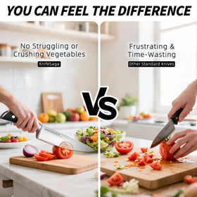 KnifeSaga upgraded high-carbon steel blade resists wear and stays sharp longer