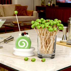 Knitgrip green olive design cocktail picks to enhance presentation