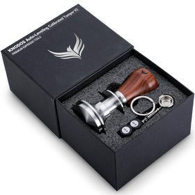 KNODOS 54mm espresso tamper with rosewood base for even tamping in Breville machines.