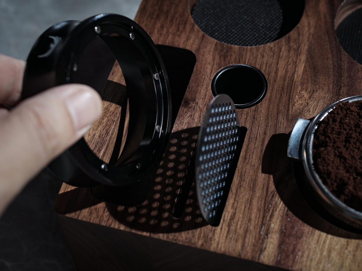 KNODOS barista-grade wooden organizer elevates a coffee setup with elegant storage
