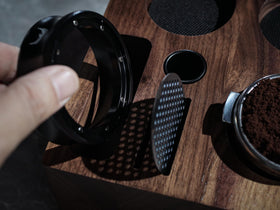 KNODOS barista-grade wooden organizer elevates a coffee setup with elegant storage