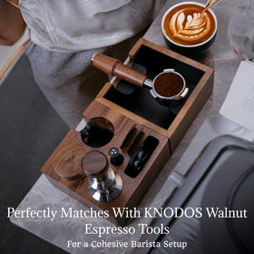 Durable walnut KNODOS portafilter delivers premium feel for daily home espresso.