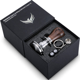 KNODOS calibrated espresso tamper 58mm walnut with auto-leveling for consistent tamping