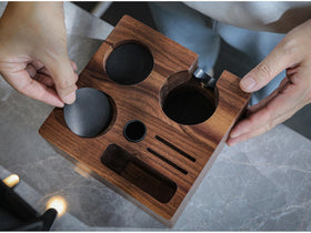 KNODOS compact espresso station in walnut on a clean counter