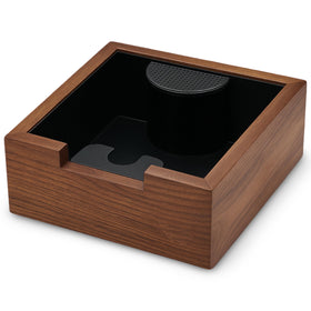 KNODOS wooden espresso knock box front view highlights walnut finish for a stylish counter