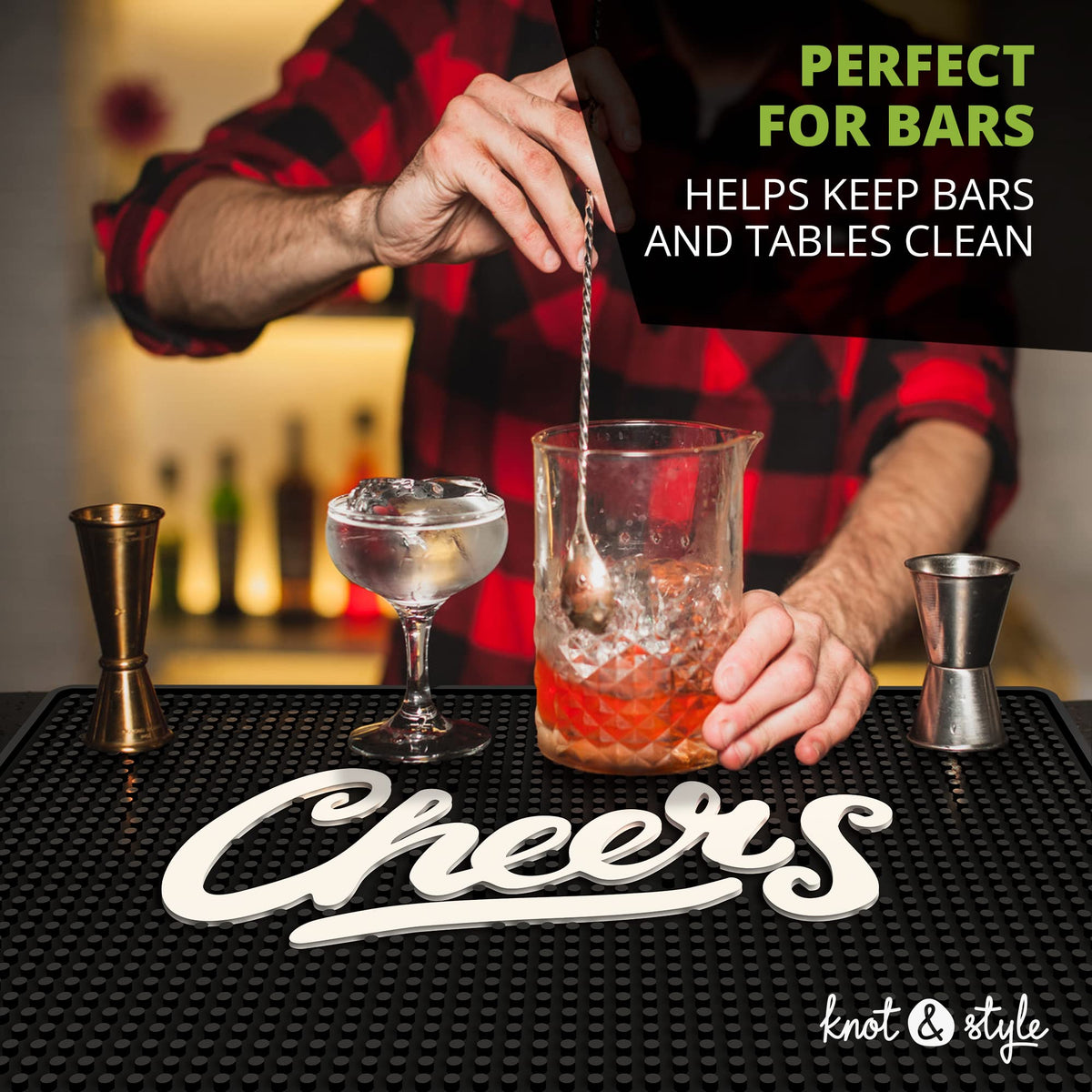 Knot and Style Cheers bar mat easy to rinse and wipe clean