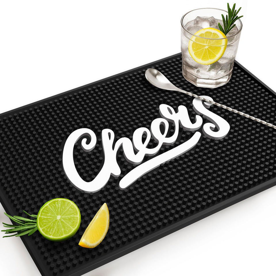 Knot and Style Cheers bar mat front view shows bold design and stability
