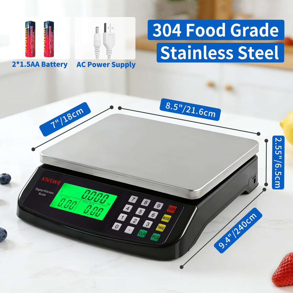 KNSWE 40kg digital display showing clear measurements in bright light