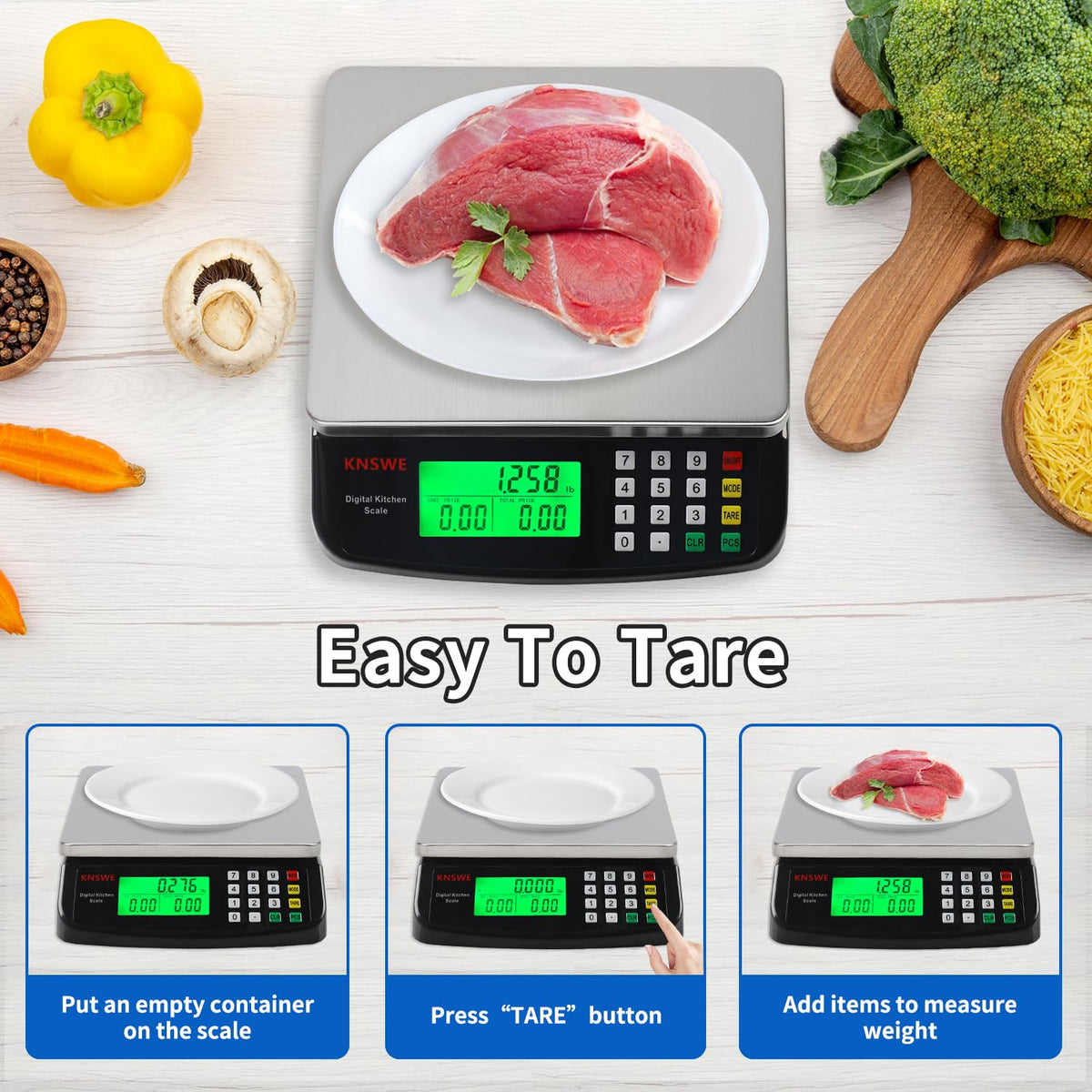 KNSWE scale highlighting precise 1 g increments and wide range