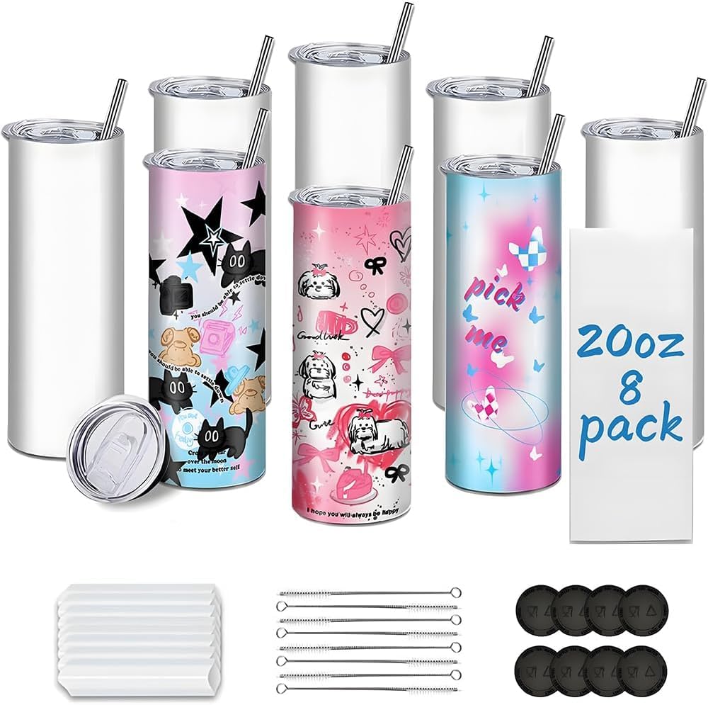Kocdam 20oz sublimation tumbler with straight body, angle view, ideal for personalized gifts