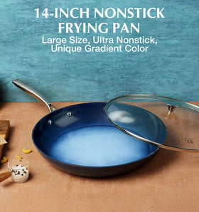 Gradient blue finish close-up showing modern cookware design