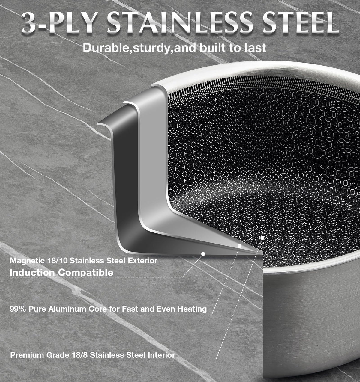 KOCH SYSTEME CS hybrid saucepan ergonomic handle provides safe, comfortable grip.
