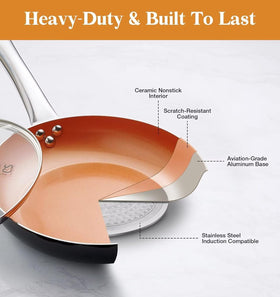Durable aluminum body of KOCH SYSTEME CS skillet supports even heat