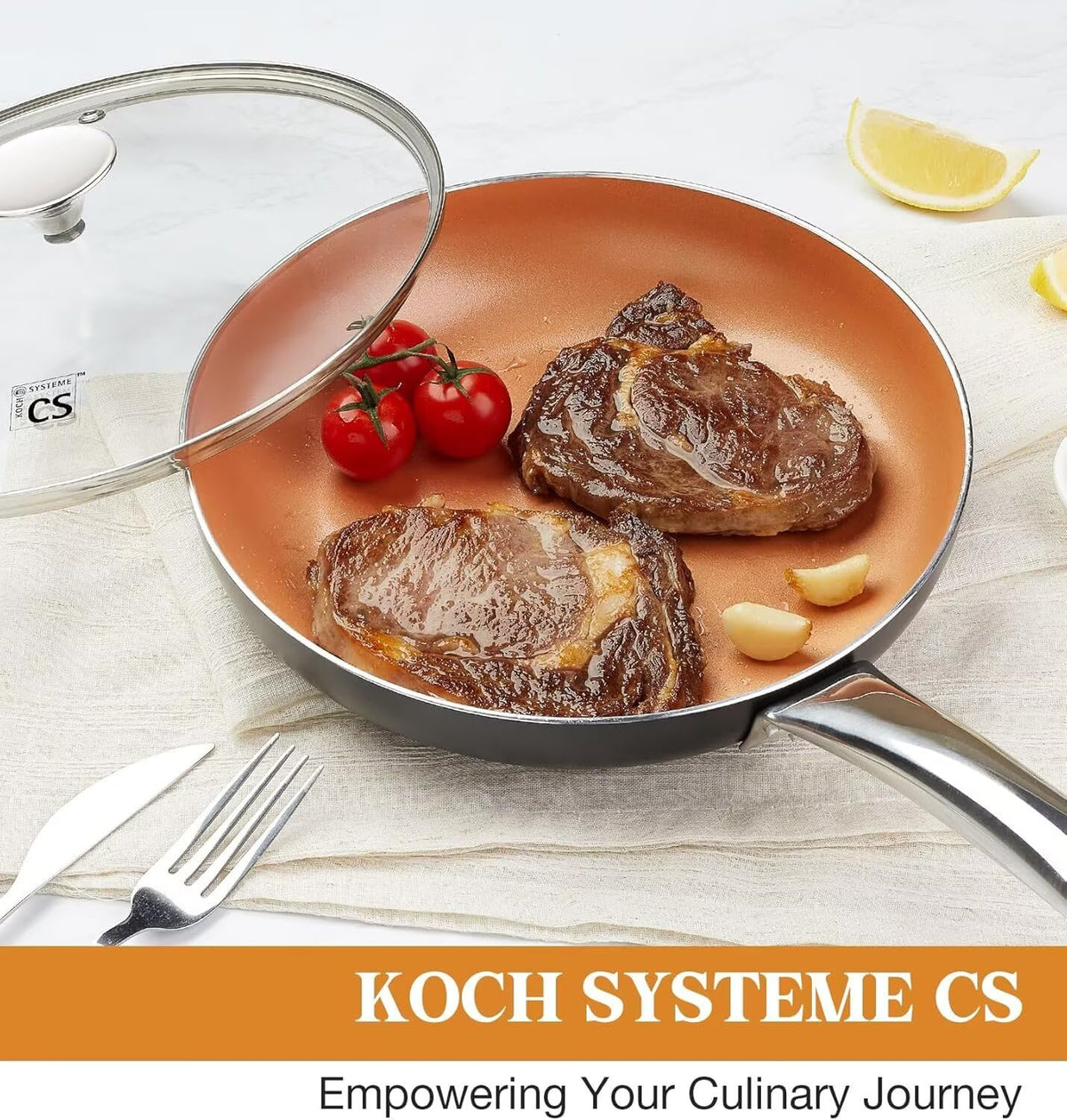 Easy-clean surface of KOCH SYSTEME CS Little Skillet after cooking