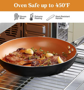 Ergonomic handle on KOCH SYSTEME CS Little Skillet stays cooler and comfortable