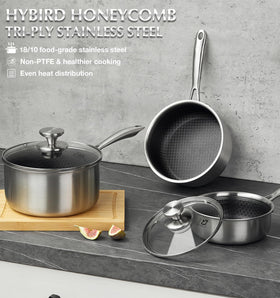 KOCH SYSTEME CS pans on stove demonstrating steady heat.