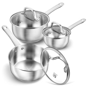 KOCH SYSTEME CS 1qt saucepan on stove for quick milk warming and sauces.