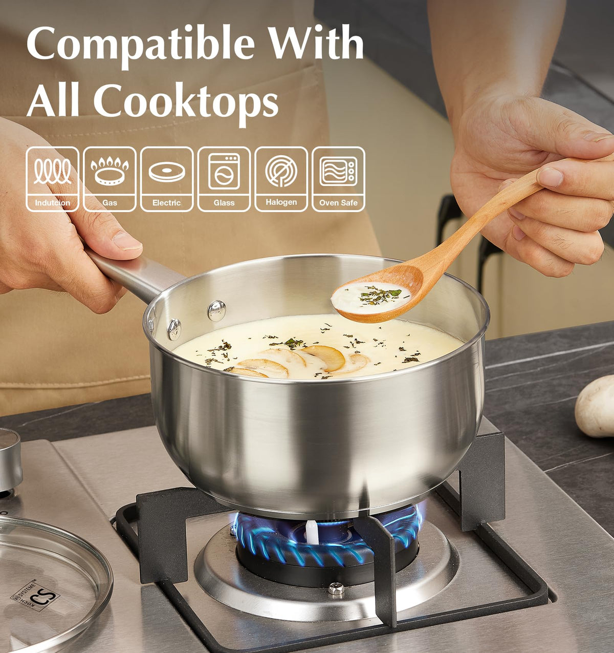 KOCH SYSTEME CS 3qt saucepan ideal for large batches of soups and cream sauces.