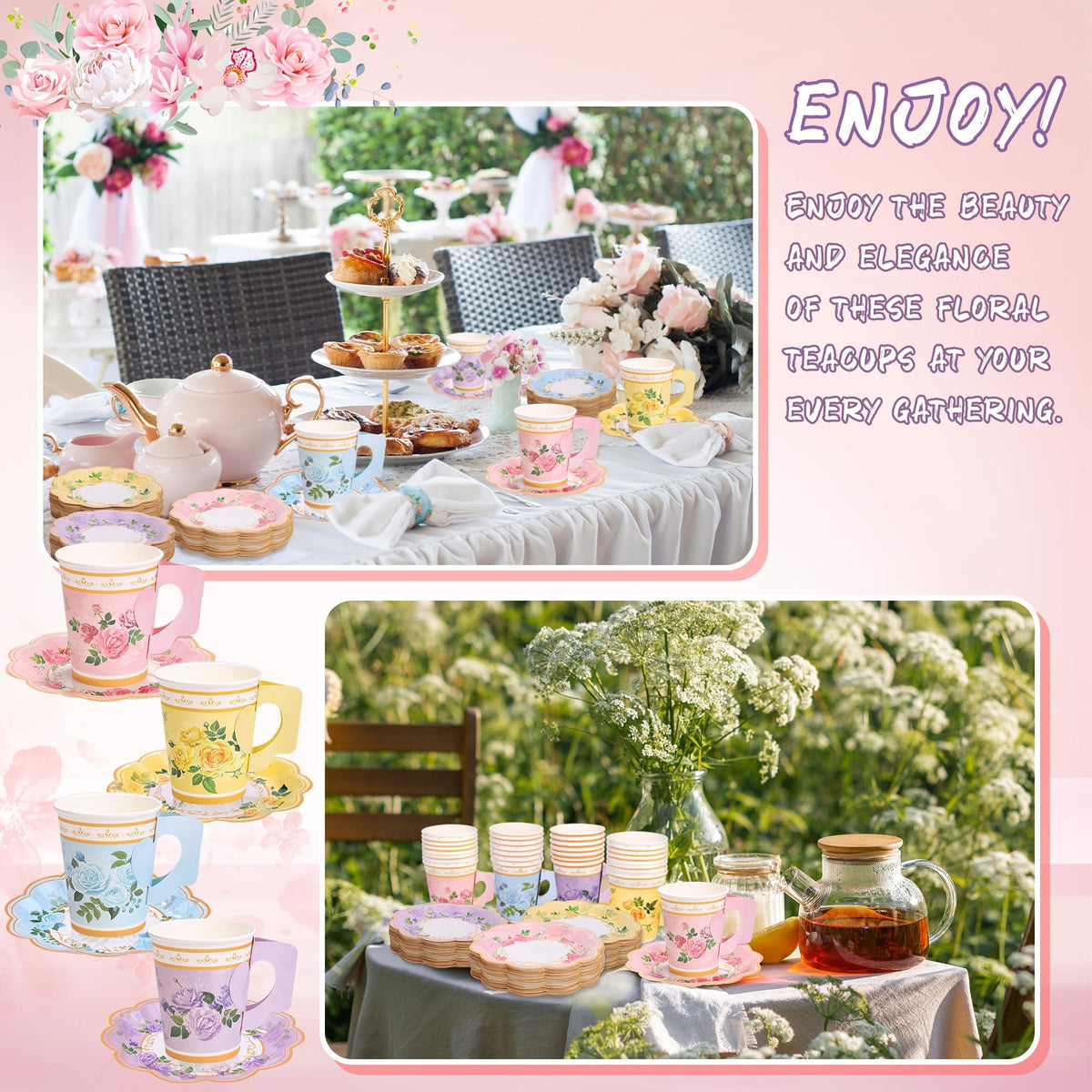 Kochorie baby shower tea party setup with delicate floral theme