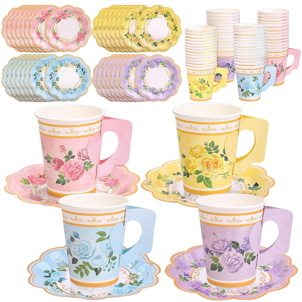 Kochorie floral tea cups set for elegant gatherings and easy cleanup