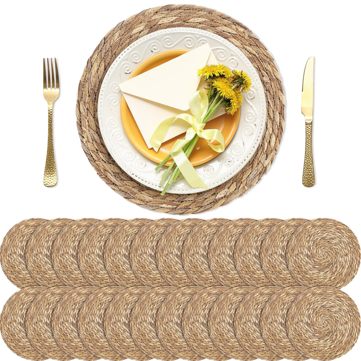 Kochorie round bulrush placemats protect surfaces with heat resistance and natural texture.