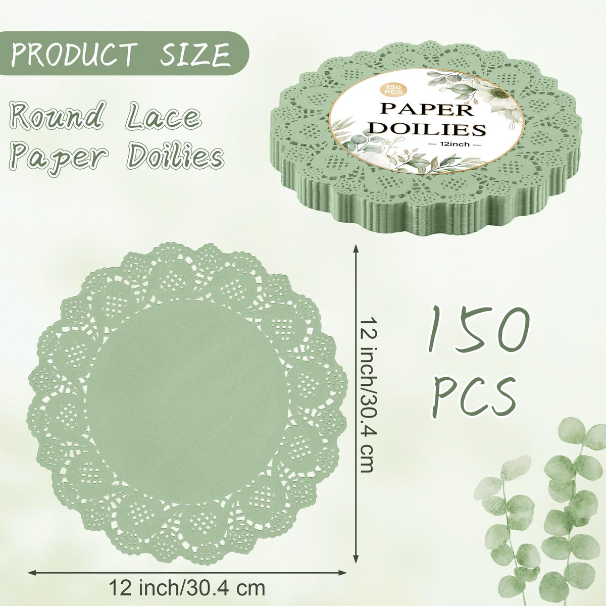 Kochorie sage green paper doilies 150-pack ideal for daily meals