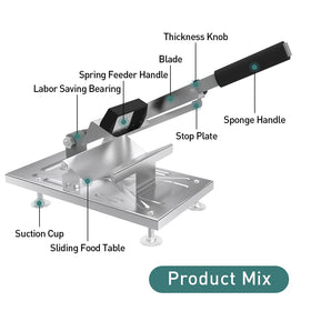 Koconic slicer beside ingredients for hot pot preparation.