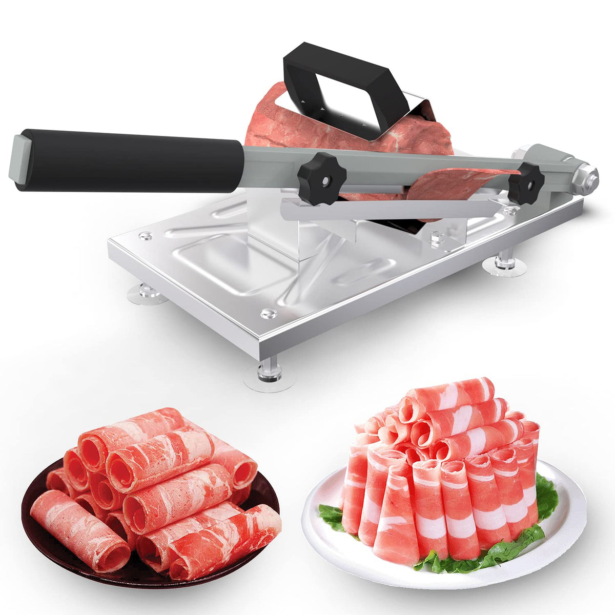 Koconic stainless steel food slicer slices beef for quick home meals.