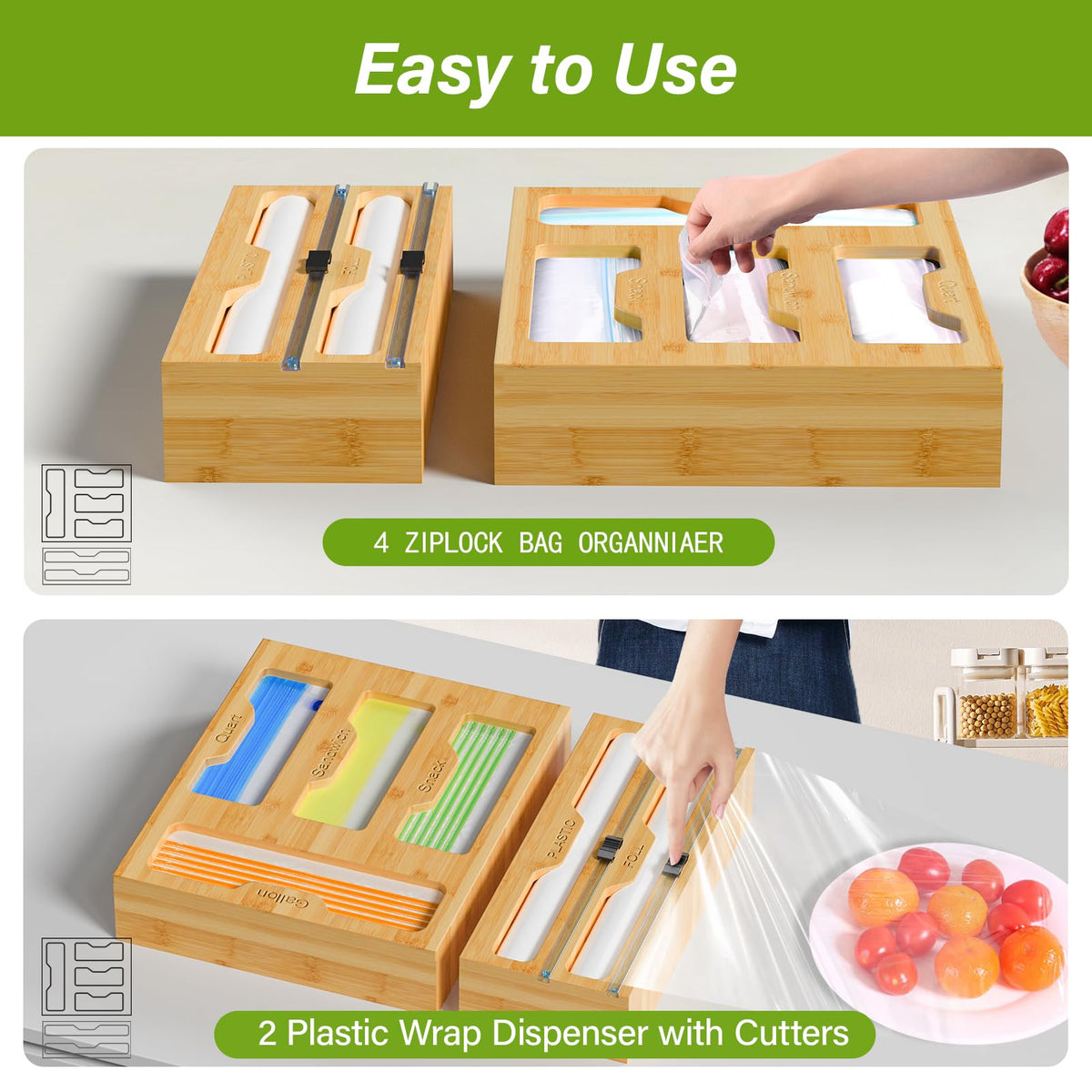 KOCWELL 6-in-1 storage solution keeps wraps and bags organized.