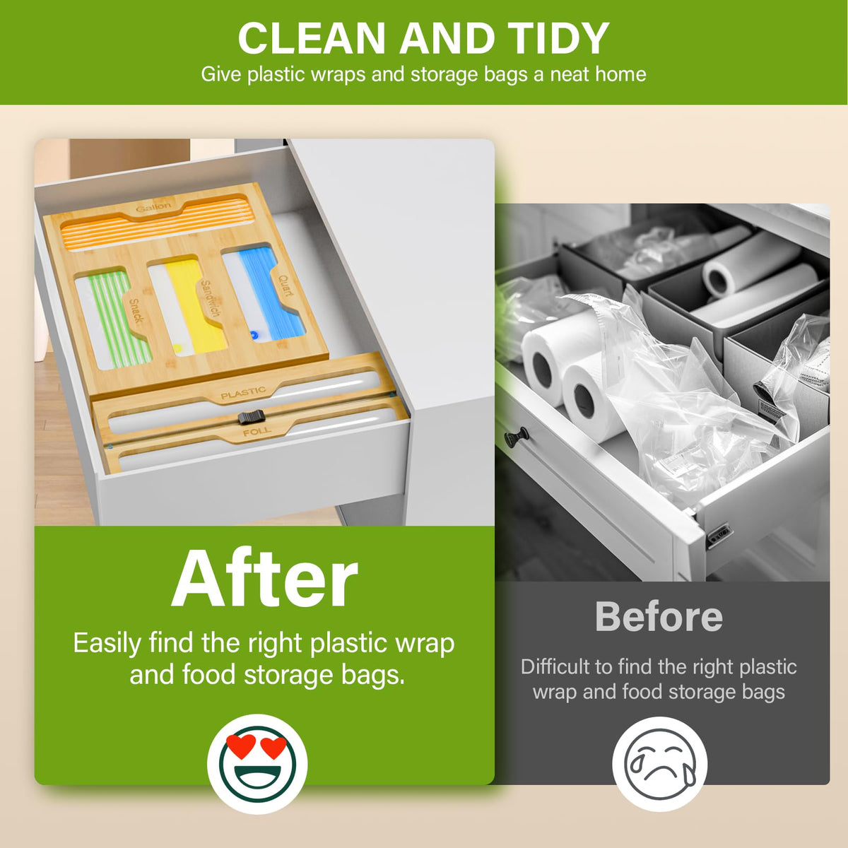 KOCWELL slim profile saves space in compact kitchen drawers.