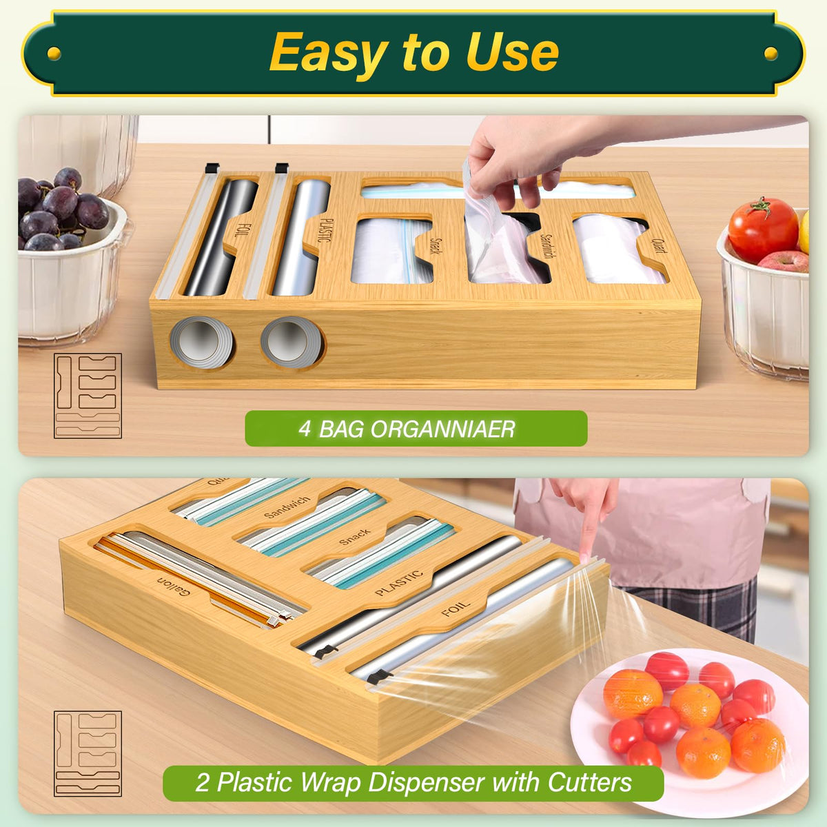 KOCWELL two-slot foil dispenser with cutter for quick wraps.