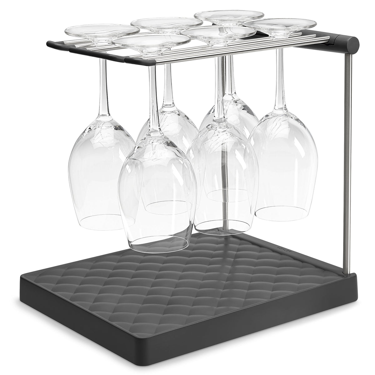 Kohler K-8628-CHR wine glass drying rack setup showing six-glass capacity for efficient air drying