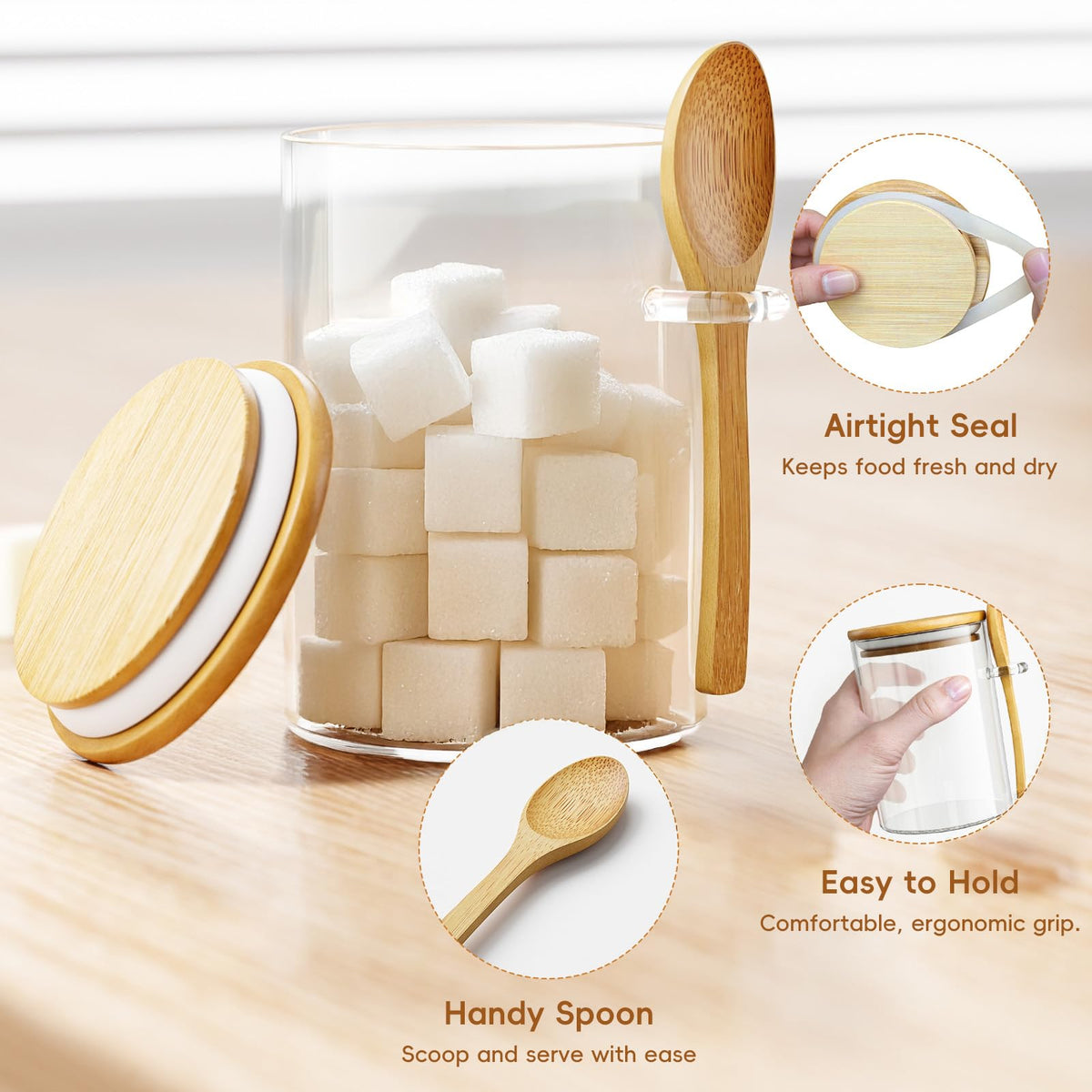 KOIKEY 15oz glass jar with included spoon makes scooping effortless.