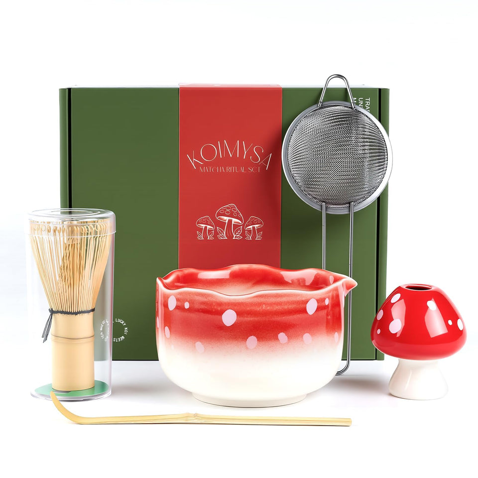 KOIMYSA mushroom matcha bowl red gradient ideal for authentic tea rituals at home