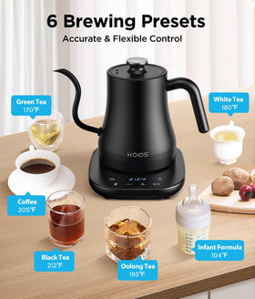 KOIOS gooseneck kettle spout pour demonstrates controlled flow for manual drip